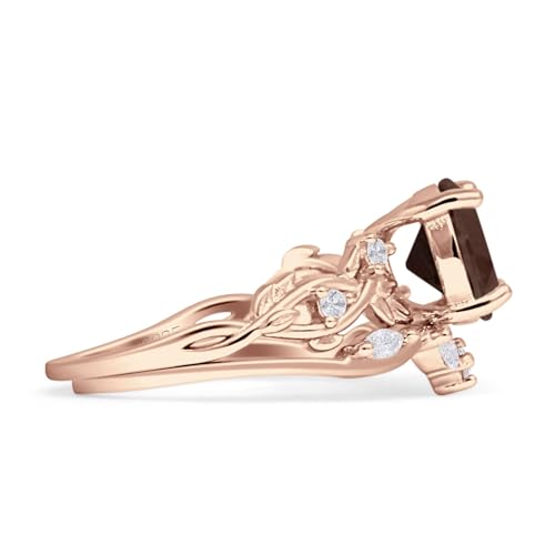 OMRANII Two Piece Round Shaped Natural Chocolate Smoky Quartz Art Deco Infinity Twisted leaf Design Marquise Bridal Set Wedding Engagement Ring 925 Sterling Silver2