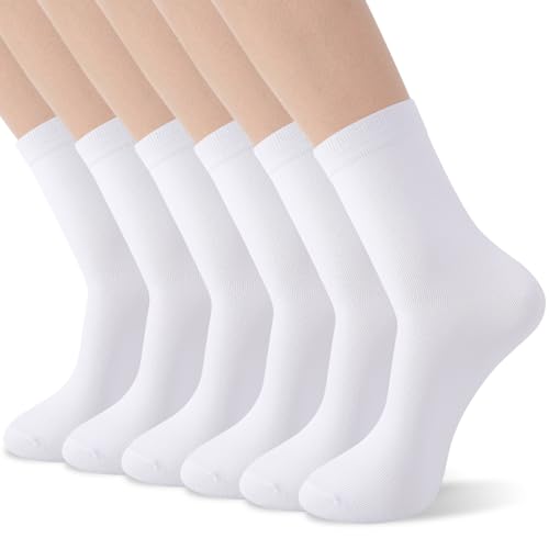6 Pack Crew Socks for Men Women Mid-calf Socks Breathable White Sock(US 7.5-12)