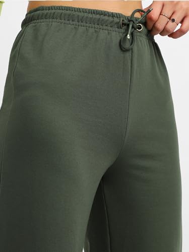 Image of JUNEBERRY Wide Leg Track Pants for Women & Girls (Pure Cotton, Bootcut, Regular Fit, High Rise Trouser, Drawstring, Available in Black, Brown, Navy, Olive Green, Lilac, Beige)