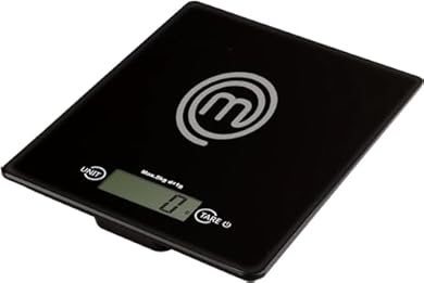 Foto di MasterChef Bilancia Cucina Digitale, Pesa Cucina Elettronica per Alimenti, in Grammi e Once (Limite di 5 kg), con Funzione Tare, Vetro temperato, Spegnimento Automatico, Professionale, Nera