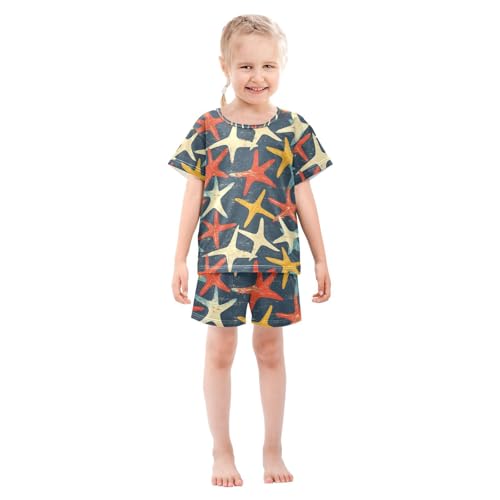 ALAZA Starfish Navy Blue Pajamas Set Short Sleeve Cotton Sleepwear Summer Pjs 2 Piece 5-14Y3