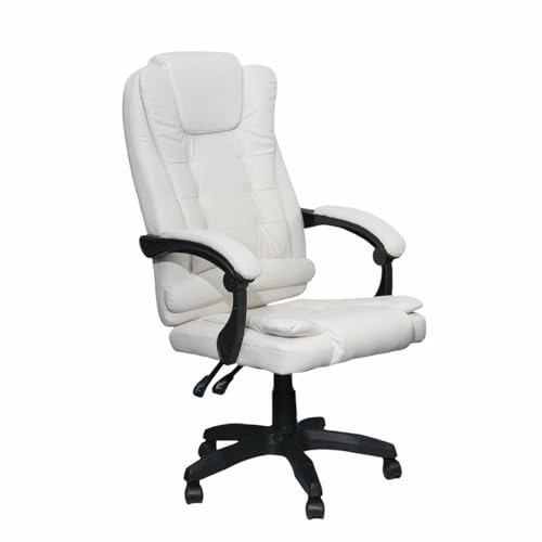 DASCK Sillón de Oficina Reclinable – Cuero Sintético Blanco, Altura Ajustable, Base Giratoria y Apoyabrazos Acolchados – Silla de Dirección Ergonómica