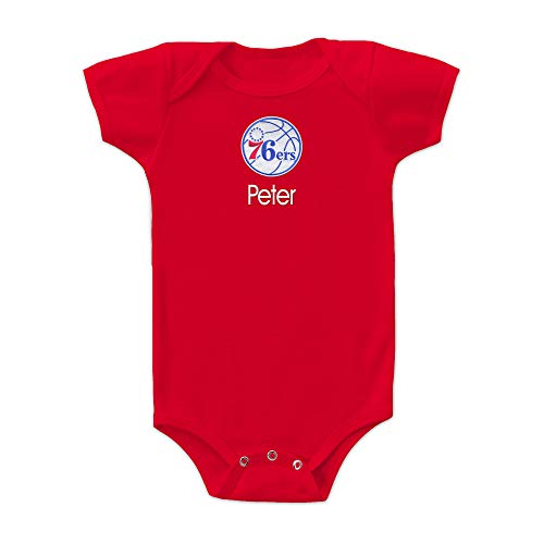 Designs by Chad and Jake Philadelphia 76ers Custom Baby Bodysuit - Personalized Baby Name Embroidery & Official NBA Team Logo, Envelope Neck, Cotton, Double-Stitched, Supersoft, (Red, 3-6 months)