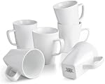 WishDeco White Coffee Mugs Set of 6, Ceramic Coffee Cups 14 oz / 400 ml, Modern Tea Mugs, Porcelain Tea Cups, Large Mug for Latte, Cappuccino, Milk, Juice, Square Bottom, Microwave and Dishwasher Safe