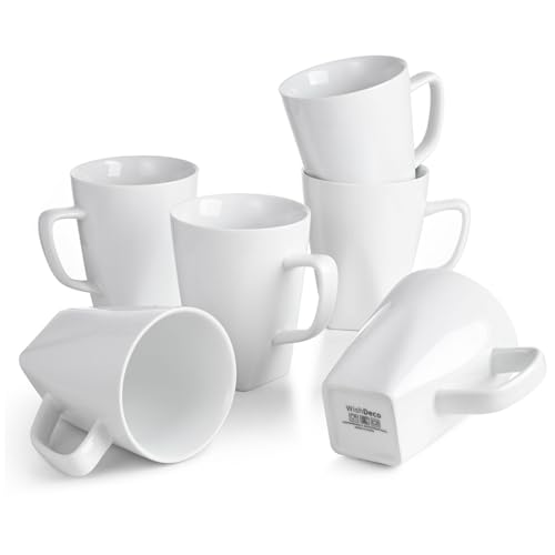 WishDeco Kaffeebecher 6er Set, Kaffeetassen Porzellan Weiß 400ml,...