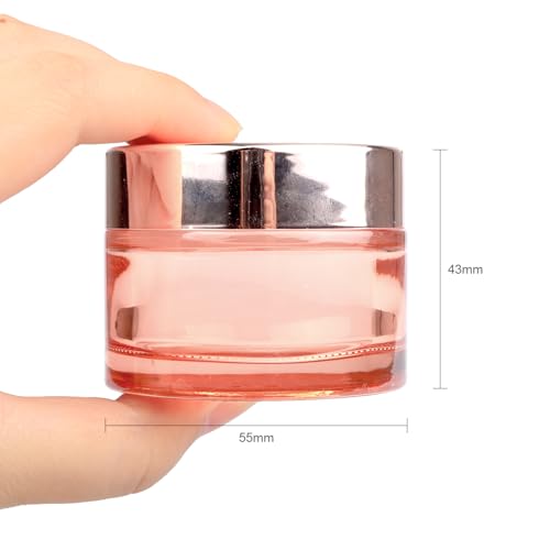 Pink Glass Cream Jar,4 Pack 1.7 oz/50g Face Lotion Jar Pot,Empty Refillable Glass Cosmetic Cream Bottle Container With Rose-Golden Cover,Inner Liners for Moisturizer,Eyeshadow,Makeup Emulsion - Image 4