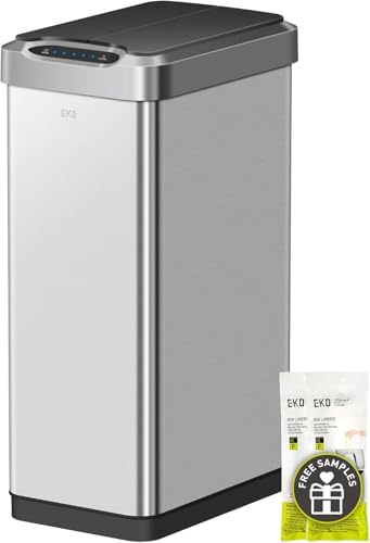 EKO Phantom-T - Cubo de basura con sensor de movimiento vertical de 50 litros, acabado de acero inoxidable cepillado