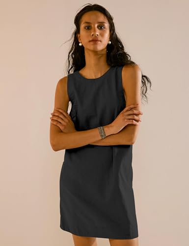 VIUTIL Womens Summer Linen Mini Dress Boat Neck Low Back Sleeveless Tank Dresses with Pockets 2025 Vacation Outfits2