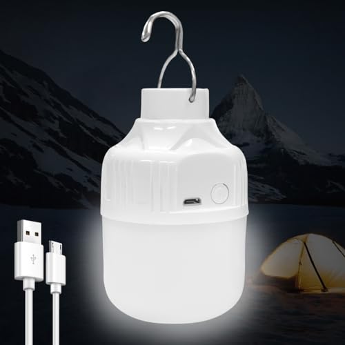 Notbirnenleuchte mit Haken, WASAGA Wiederaufladbare Campinglaterne mit 3 Modi und 400mAh Akku für den Außen- oder Innenbereich