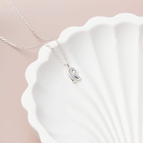 Collar de plata de ley con letra R Philip Jones colgante infantil con inicial ajustable 3