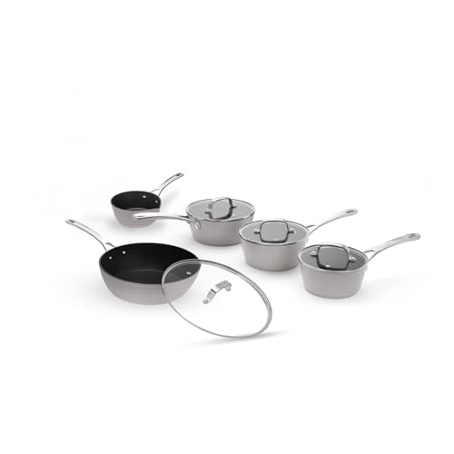 Laura Ashley 5 Pcs Non Stick Pots and Pans Sets - 16/18/20cm Saucepan Sets Non Stick with Lids, 28cm Sauté Pan & a Milk Pan - Forged Aluminum, PFOA-Free, Easy to Clean and Multi Hob Cooking Pots Set