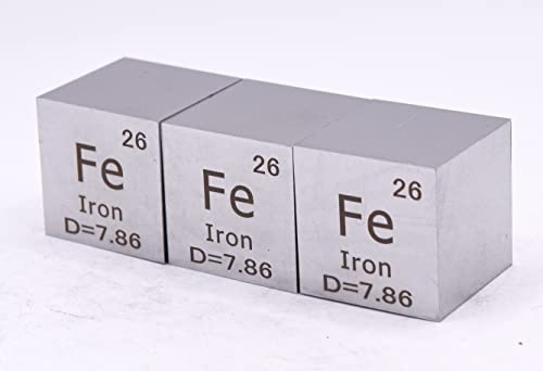 Image of 1 inch 25.4mm Iron Ferrum Metal Cube Fe up to 99.9% Pure Periodic Table Element Engraved Density Collection Science Education Display Block Cube + Acrylic Case Box - 1PC
