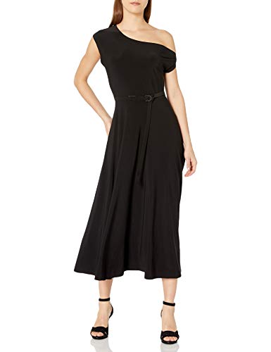Norma Kamali Women's Drop Shoulder Flared Dress to Midcalf, Black, M/38