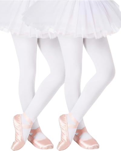 Image of Century Star Toddler Baby Girls Footed Tights 2 Pack | Ultra-soft 90% nylon & 10% spandex for stretchy comfort. Suitable for school, playground, and cozy daily wear.