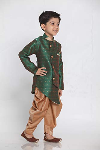 Image of JBN Creation Light Blue Cotton Silk Blend Boys Indo Wstern Style Sherwani Set