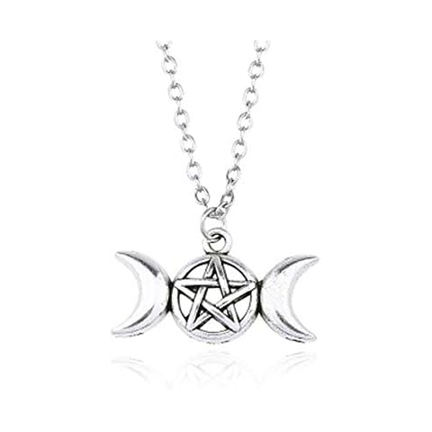 RUIZHEN Fashion 4 Colors Triple Moon Goddess Pendant Necklace Pentacle Pentagram Wiccan Jewelry(silver) Cover