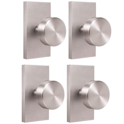 Newlaking Brushed Nickel Zinc Alloy Dummy Door Knob, Round Non-Locking Knob with Rectangular Backplate for Closet Bifold Barn Doors, 4 Pack by Newlaking - Used condition - US$58.37