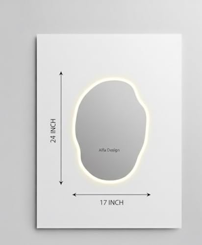 Irregular LED Bathroom Mirror with Lights,Asymmetrical Led Bathroom Vanity Mirror for Wall with Backlit, 3 Colors and Dimmable Light 24" H x 17" W