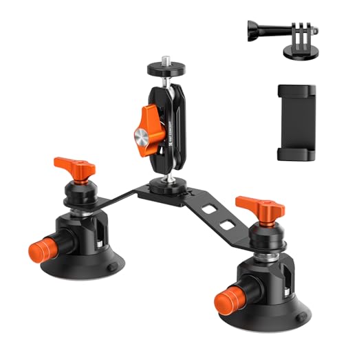 Image of K&F CONCEPT 3 inch Dual Suction Cup Mount Sets for Camera with 360 Ball Head Heavy Duty Camera Mount for Car Windshield, Hood, Side Panel Compatible with GoPro, DJI, Insta360, DSLRs, Phone