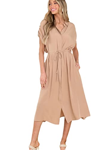 Robe à revers pour femme kaki taille L vêtement uni avec cordon