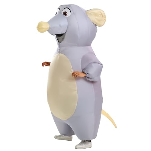 Yeffute Aufblasbares Maus-Kostüm für Erwachsene, aufblasbares Maus-Kostüm, lustiges Halloween-Party, Cosplay-Kostüm, Anzug (grau)