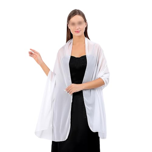 GSHLLO Women Soft Chiffon Scarf Wrap Wedding Sheer Scarf Ladies Formal Dress Wrap Evening Party Shawl Fashion Bridal Shawl White