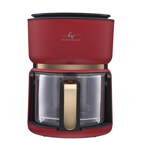 Kelen & Willian Clear Glass Air Fryer - 3L - 1200W | Smart and Compact Countertop Borosilicate Glass Drawer Air Fryer | In 5 Colours | Air Fry, Roast, Bake, Re-Heat | No Teflon Coating | Chilli Red