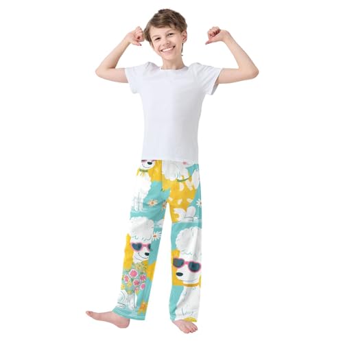 ZZXXB Poodle Spring Flowers Boys Long Pants Soft Trousers Elastic Waist Kids Lounge Bottoms with Pockets S-XL3