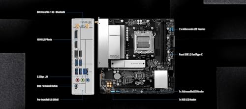 Image of ASRock B850M Rock WiFi Socket AM5 Micro-ATX Motherboard, Supports AMD Ryzen 9000 /8000 /7000 Series, DDR5 8200+ (OC), PCIe 5.0, WiFi 6E, 2.5G LAN B850