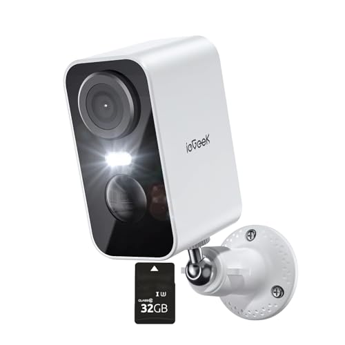 ieGeek ieGeek Security Cameras Wireless Outdoor with 32GB Card, Smart 2K Battery Powered WiFi Camera System for Home Surveillance, Indoor Video Cam with Color Night Vision, 2 Way Audio, Motion Sensor