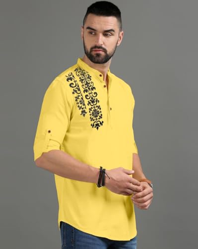 Image of FINIVO FASHION Men's Regular Fit Cotton Blend Kurta Shirt | Full Sleeve Ethnic Shirt with Mandarin Collar and Button Placket | Casual Kurta for Daily and Traditional Use