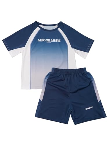 TiaoBug Kids Boys Soccer Basketball Uniform Quick-Dry T-Shirt and Mesh Shorts Set for Training Exercise4