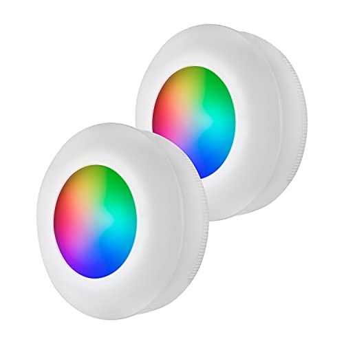 Energizer LED Puck Light, 2 Pack, Color Changing, 35 Lumens, Push On/Off, Battery Operated, Under Cabinet Lighting, Ideal for Bedroom, Closet, Bathroom, and More, 38912