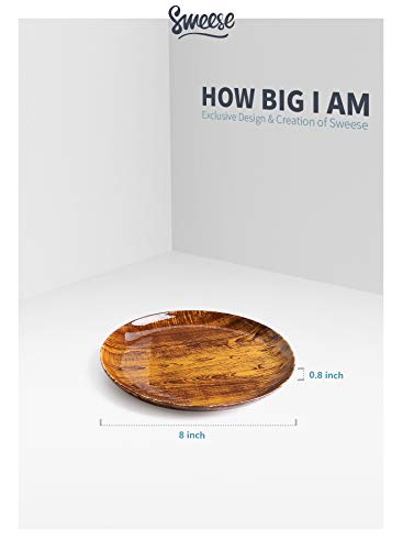 Sweese Dessert Plates Porcelain Round Salad Plates Set - 8 Inches Set Of 4- Woodgrain Microwave Safe Wood Look Dishes For Housewarming Gift #TOP3