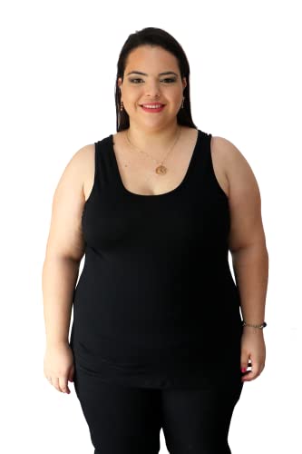 Blusa Alça Reta Plus Size Regata Feminina Fresquinha Tamanho Grande Tamanho:G3;Cor:Preto