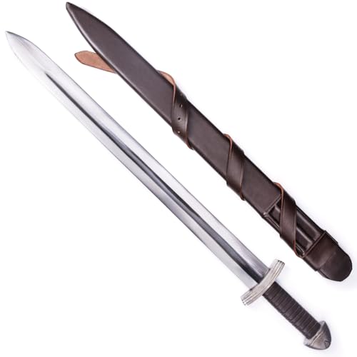 Norse Tradesman Handforged Spring Steel Viking Sword - Hand and a Half Hilt with Premium Cowhide Wrapped Wooden Scabbard & Leather Sword Belt - Helbítr