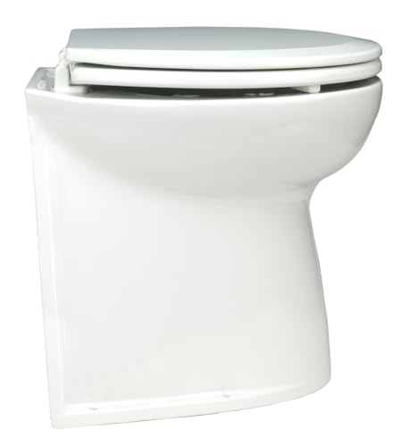 Jabsco 58240-3012 Deluxe Flush Electric Marine Toilet 17 Straight Back 12V Raw Water w/Remote Rinse Pump & Soft Close Lid