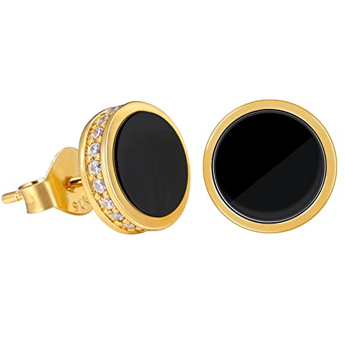 VEXXS S925 Diamond Stud Earrings for Men, 14K Real Gold Plated Iced Out Earrings Micro Pave 5A CZ Stones Men’s Studs, 925 Sterling Silver Earrings, Hypoallergenic Earrings for Men Women Hip Pop Earrings Black Earrings