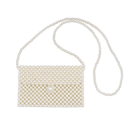 Image of Women's White Beaded Pearl Handbag - Vintage Clutch Wristlet Mini Evening Bag for Party (Big)