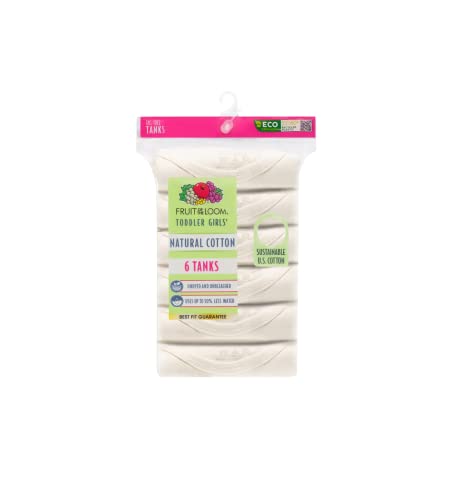 Fruit of the Loom Toddler Girls Natural Cotton Tank Top 6 Pack, 2T/3T, White2
