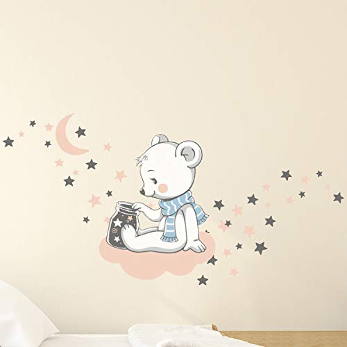 Children's Wall Stickers, Baby Room Decoration, Children's Wall Stickers, Bear on Cloud + 110 Stars, Boy's Wall Sticker - Image 3
