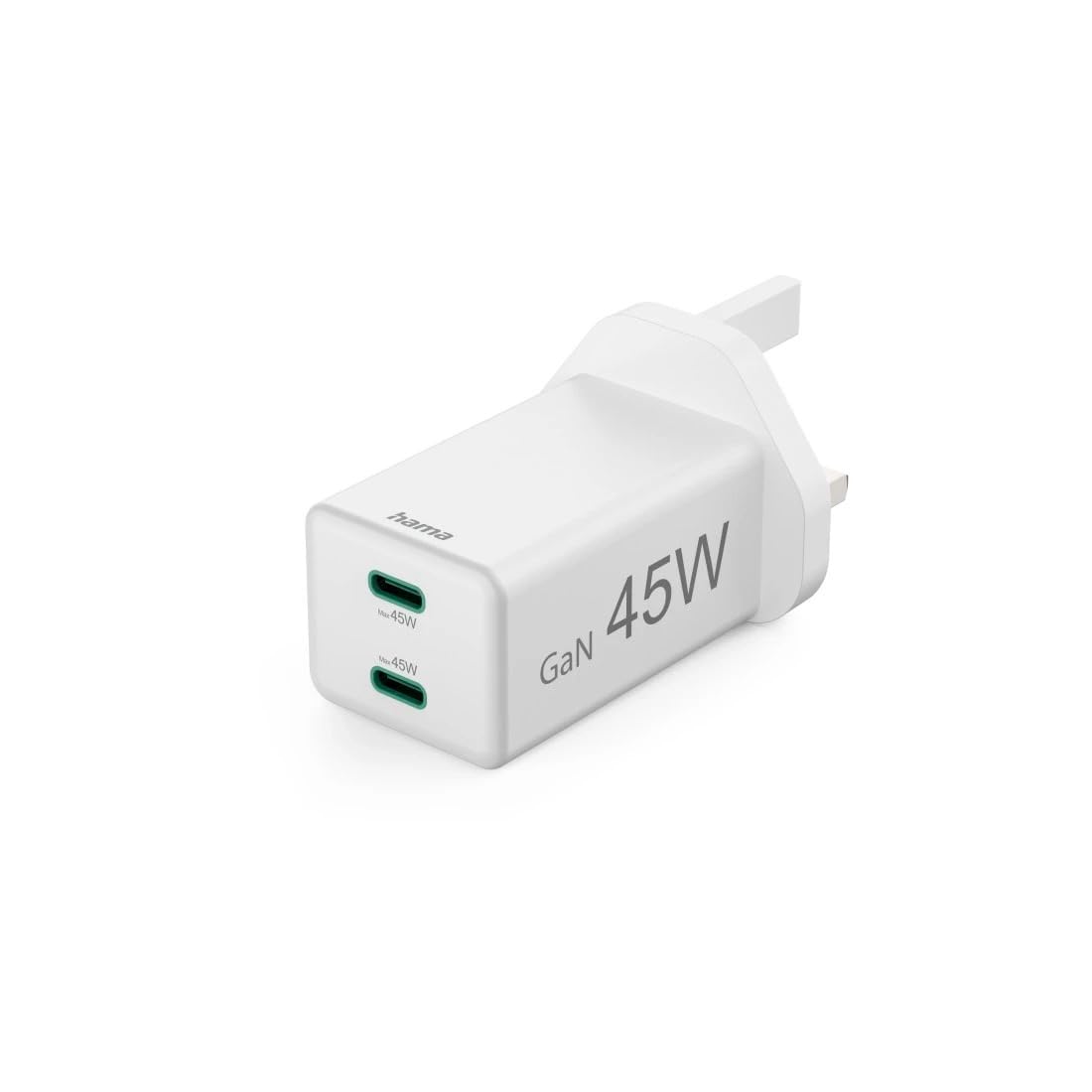 UK Fast Charger, USB-C, PD/Qualcomm®/GaN, Mini-Charger, 45 W, white