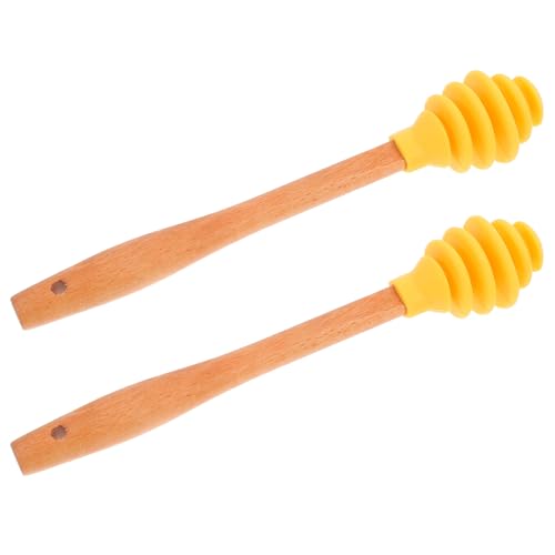 POPETPOP 2個 シリコン製ハニースターラー 木製ハンドル付き 蜂蜜均一攪拌スティック 飲料やジャム調理用 多用途耐久かき混ぜ棒 再利用可能