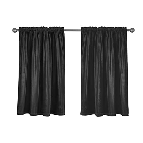 A.Monamour Rideau de Cuisine Court pour Petit Fenêtre Rideau en Velours Polyester Uni Noir Occultant 2 Rideau Brise-bise Rideaux à Disques Cantonnières Demi Rideau Passe-Tringle pour Bistro Café Cover