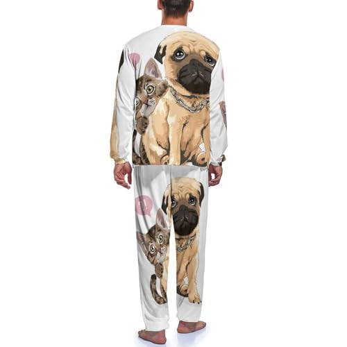 Pyjama homme chat chien ensemble vêtement de nuit pantalon manche longue