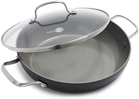 GreenPan Chatham Hard Anodized Healthy Ceramic Nonstick, 11″ Everyday Frying Pan Skillet with 2 Handles and Lid, PFAS-Free, Dishwasher Safe, Oven Safe, Gray