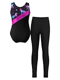 HULIJA Kids Girls Printed Sleeveless Gymnastics Leotard with Leggings 2 Pcs Outfit for Dance Workout
