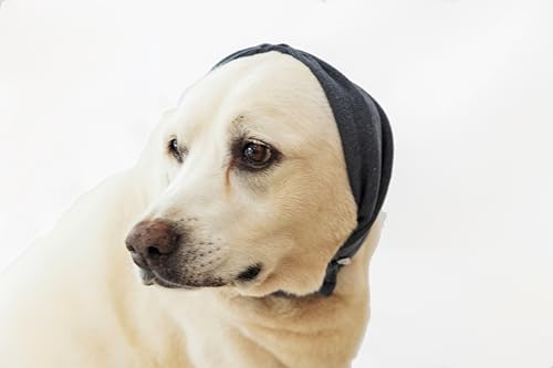 Image of Calming Dog Ear Cover - Anti-Anxiety & Stress Relief Neck Gaiter for Surgery Recovery, Bathing, Grooming, Thunder & Fireworks Grey L