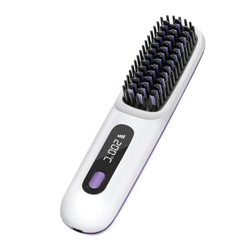 Swiixxer Cepillo Alisador de Pelo Inalámbrico Portátil con Pantalla LED, Peine Caliente de Iones Negativos, para Viaje Recargable por USB