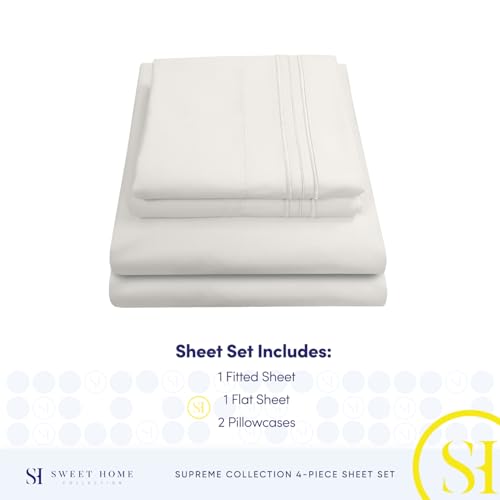 Queen Size Bed Sheets - Breathable Luxury Sheets with Full Elastic & Secure Corner Straps Built In - 1800 Supreme Collection Extra Soft Deep Pocket Bedding Set, Sheet Set, Queen, Ivory